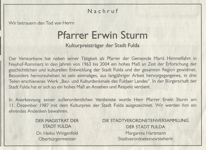 Pfarrer Erwin Sturm Rommerz